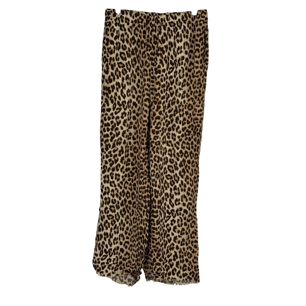 H&M Wide Leg Pants Brown Leopard Print Viscose Raw Hem Medium